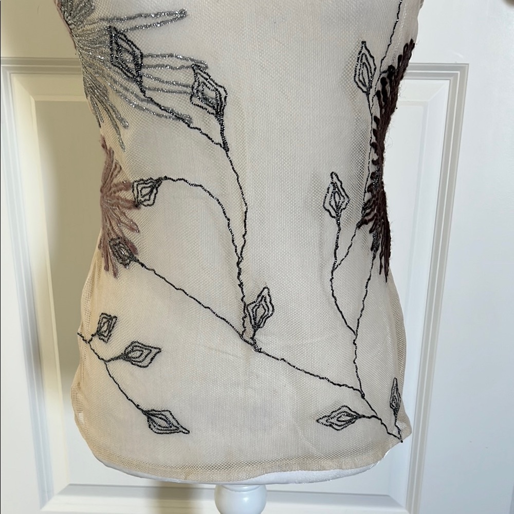 EUC Project Alabama Cream Sheer Embroidered Tank Top - Small - Picture 3 of 9